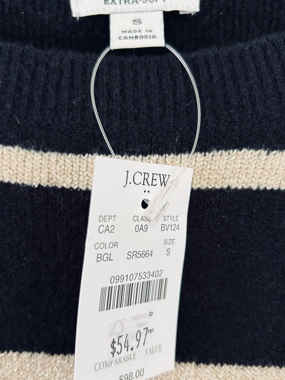 NWT J.Crew Extra-Soft Black & Metallic Gold Striped Sweater Small - Picture 3 of 6